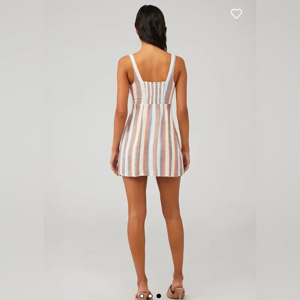 Show Me Your Mumu Striped Mini Dress in White, Blue & Tan